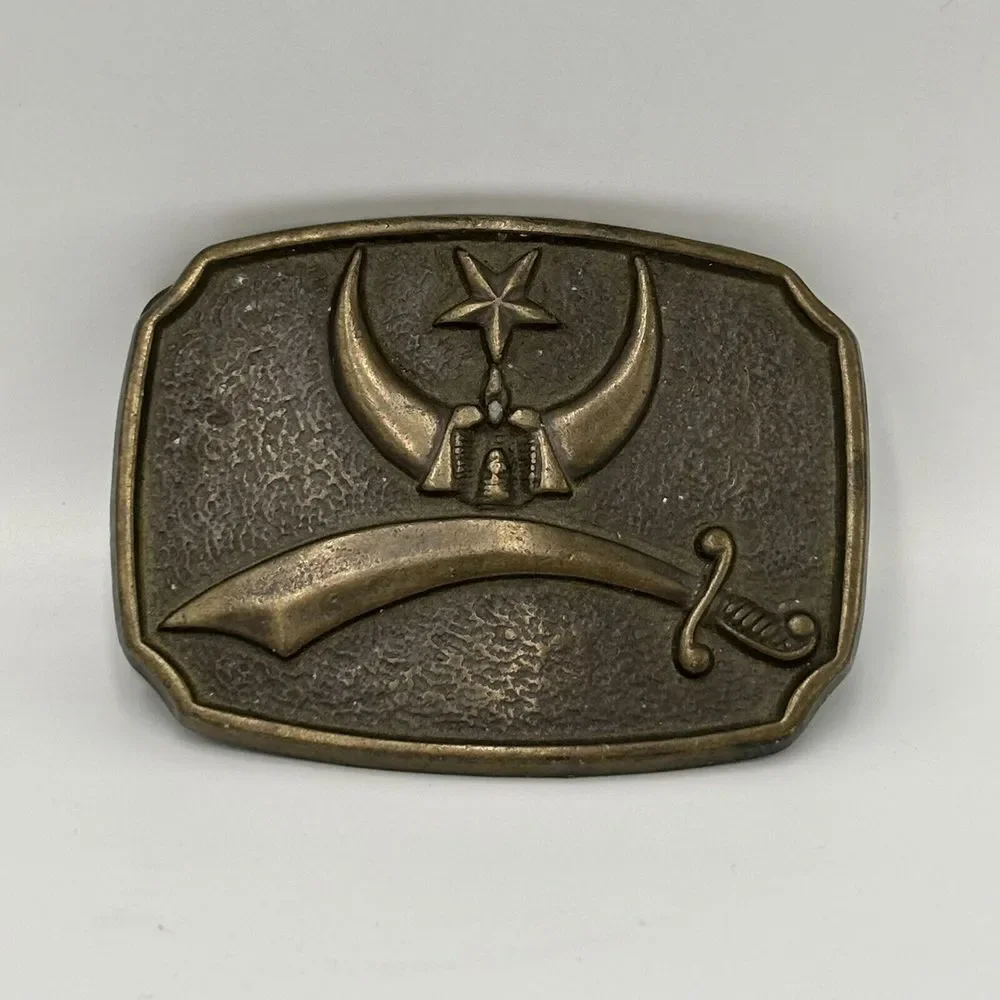 Vintage SHRINER Solid Brass‎ Black Star Sword USA Belt Buckle